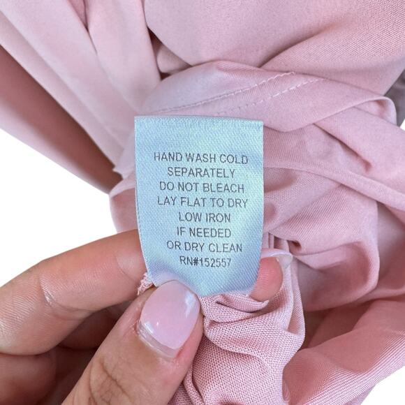 Roolee Classic Taylor Jane Blush Pink Faux Wrap Hi Low Maxi Bridesmaid Dress - Picture 12 of 15